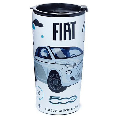 RVS Thermosbeker 500ml  wit met blauw en zwart- Fiat 500