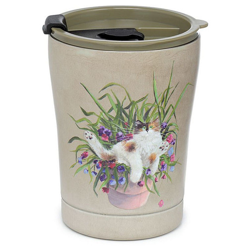 Thermosbeker Kim Haskins Kat in Plantpot RVS - Bruin - 300ml 