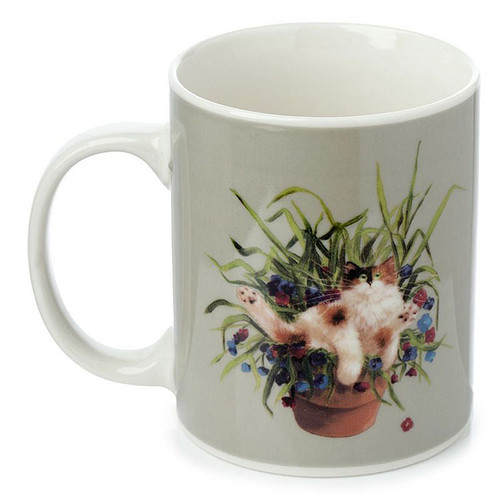 Beker Kat in Plantpot - Kim Haskins - Porselein - Groen - 300ml