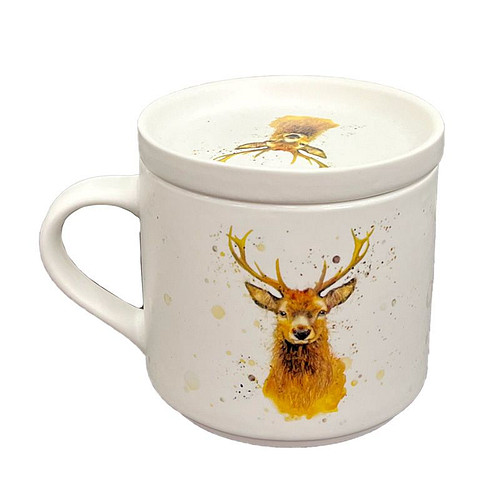 Beker/Mok - Onderzetter Deksel Set - Wild Stag/Hert - Jan Pashley - Porselein - 300ml