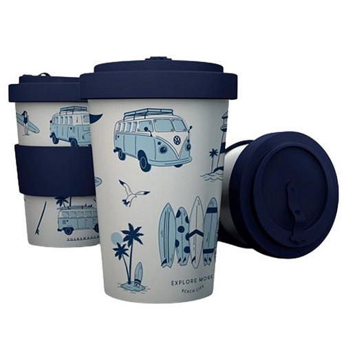 Reisbeker/Travel Cup - Volkswagen T1 Camper Explore More - RPET & Siliconen - Donkerblauw - 400ml