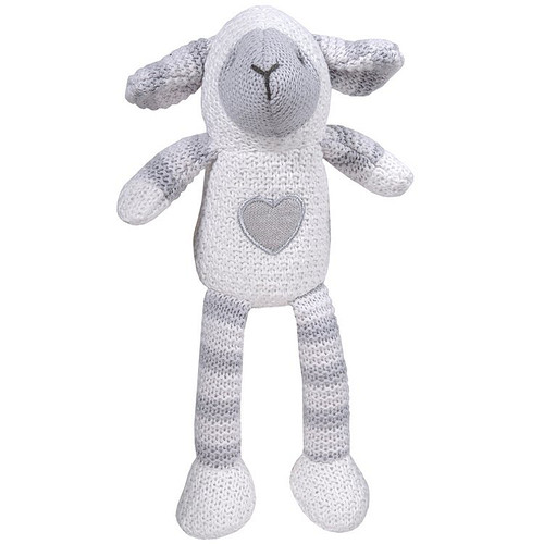 Gebreid knuffelschaapje wit met grijs en hartje op de buik - 25cm