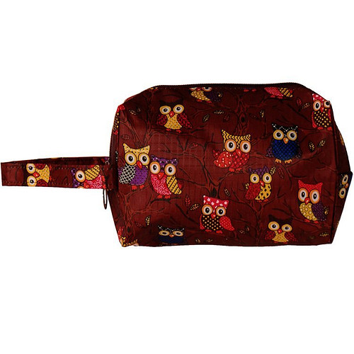 Toilettasje met uiltjes in boom Bruin - 19x15x9cm