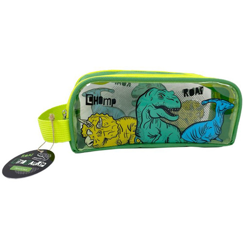 Etui met Gekleurde Dinosaurussen - Transparant - Groen / Blauw - 20x5,5x5,5cm