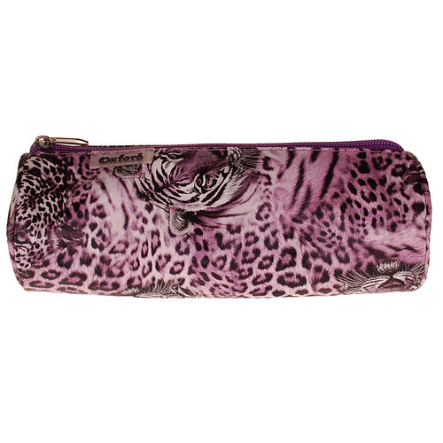 Etui Rond - Tijgers en Luipaarden - Lila Paars - 21,5x7,5cm