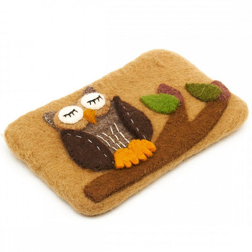 Vilten Etui uil beige - 11x20cm