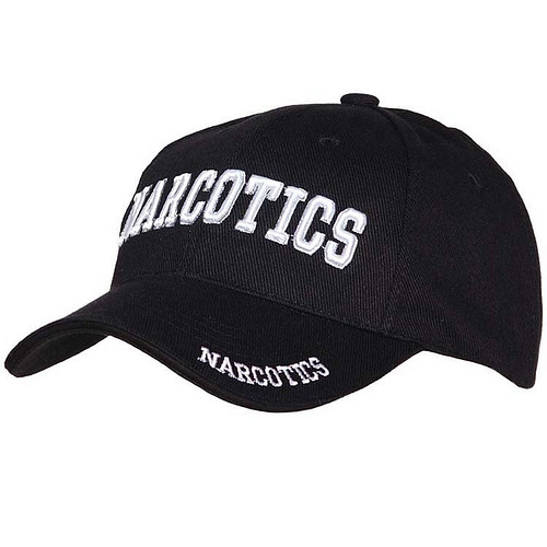 Baseballcap Zwart met witte geborduurde letters - Narcotics