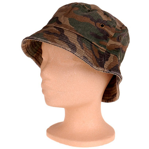 Junglehoed-Vissershoed Vintagelook Woodland Camouflage Donker 