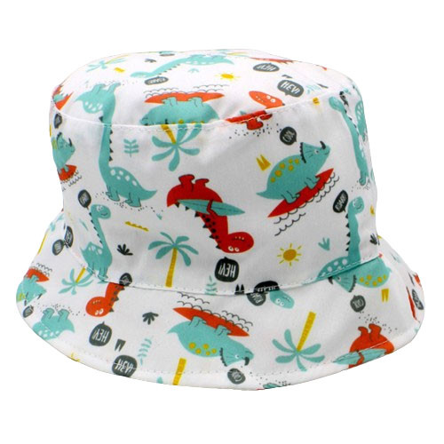 Vissershoedje / Zonnehoedje Baby&Kind - Wit Dinosaurussen Cartoon Surfing Tropical - Katoen