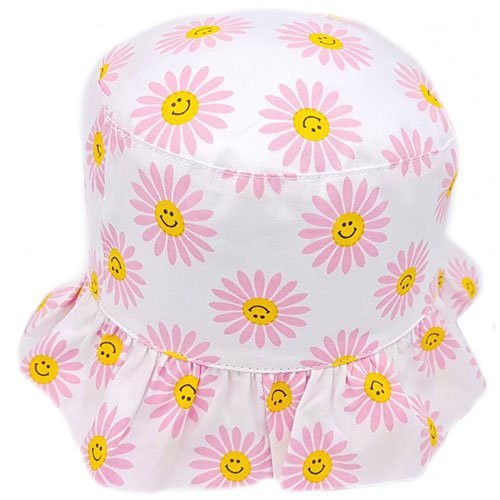 Zonnehoedje Wit met Roze Vrolijke Bloemen