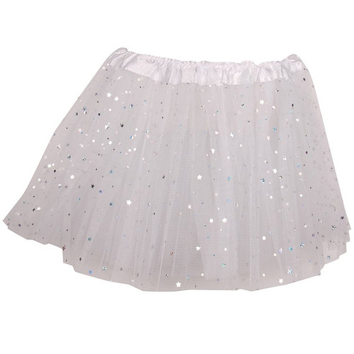Tutu voor kinderen organza wit met zilveren sterretjes