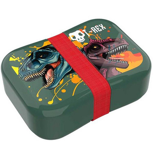 Broodblik T-rex groen met elastiek - 18,5x18,5x6,8cm