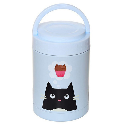 RVS Thermospot/Lunchpot/Snackpot warm en koud 500ml - Feline Fine Kat lichtblauw