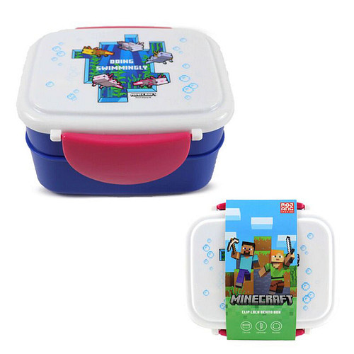 Bentobox/Lunchbox - Minecraft Axolotl Lush Cave - Doing Swimmingly - Bestek - Blauw&Roze - 9x15,5x14cm