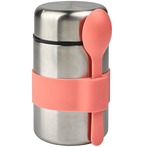 Lunchpot RVS met Lepel - Abrikoos - Dubbelwandig - Warm en Koud - 400ml - Moses