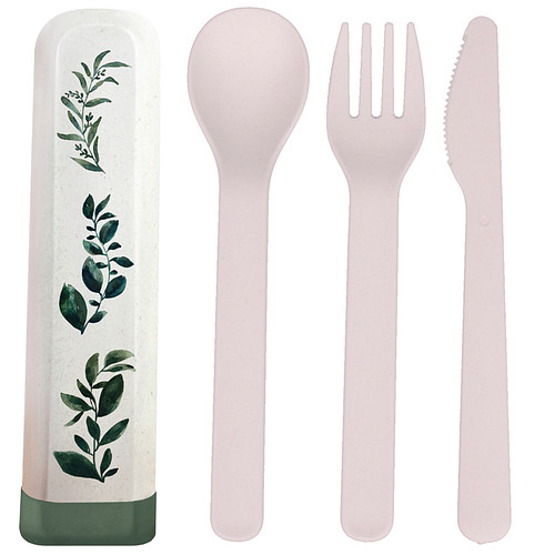 BioLoco Bestekset PLA - Waterverf Planten - Lepel/Vork/Mes - Herbruikbaar - 16cm