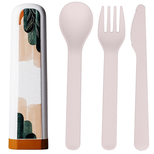 BioLoco Bestekset PLA - Abstracte Aarde - Lepel/Vork/Mes - Herbruikbaar - 16cm