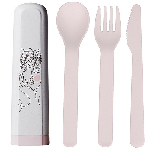 BioLoco Bestekset PLA - Lijntekening Vrouw - Lepel/Vork/Mes - Herbruikbaar - 16cm