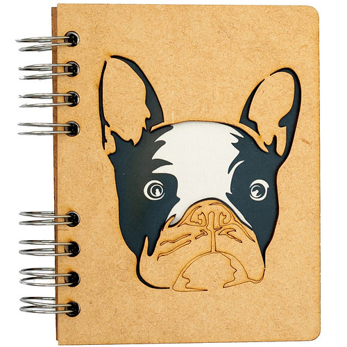 Notebook MDF 3d kaft A6 gelinieerd - Franse Buldog