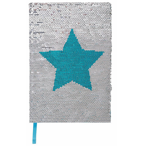  Notitieboek A5 pailletjes ster zilver/blauw lijnen 