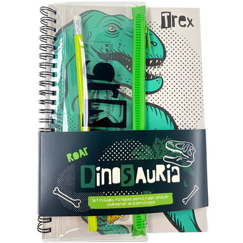 Notitieboekje A5 Ring Gebonden - Dinosaurussen - met 6-delige Schrijfset