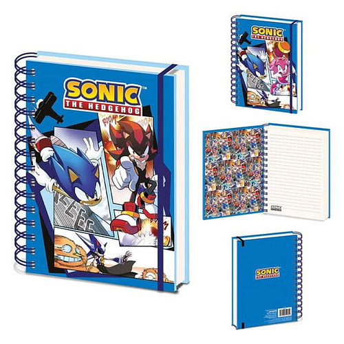 Notitieboek Sonic the Hedgehog 3D Front - A5 Gelinieerd Ringband - Sonic & Amy Rose Comic - Blauw met Elastiek