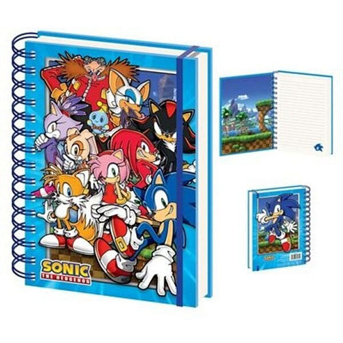Notitieboek Sonic the Hedgehog - A5 Gelinieerd Ringband - Sonic & Tails & Gamekarakters - Blauw met Elastiek