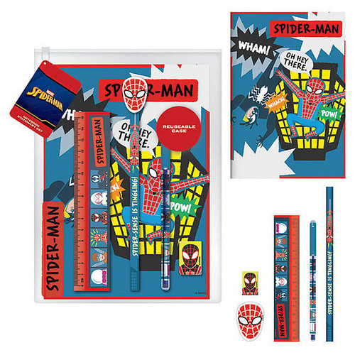 Stationary Set - Spider-Man Sketch - Marvel - Schrift & Pen & Potlood & Liniaal & Gum & Puntenslijper - Opberghoesje