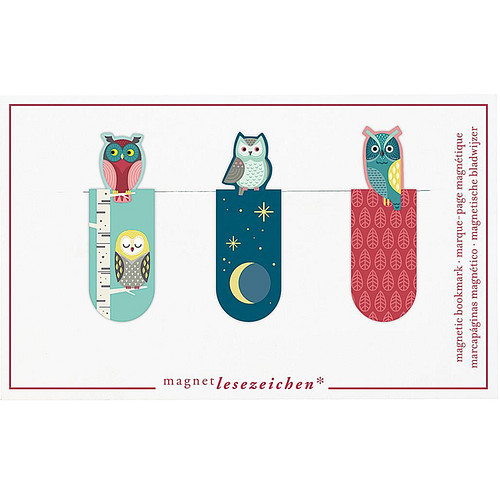 Magnetische Boekenlegger - Set van 3 - Uil in Boom/Uil in de Nacht/Uil en Rode Blaadjes - 2,1x5,5cm