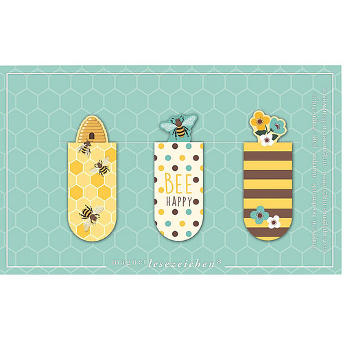 Magnetische Boekenlegger - Set van 3 - Bijen/Bee Happy/Bloedjes - 2,1x5,5cm