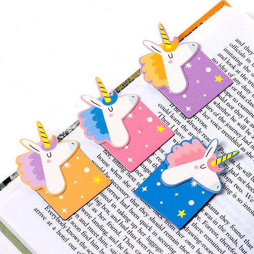 Boekenleggers Set Magnetisch - Unicorn Magic/Magische Eenhoorn - Blauw&Roze&Paars&Geel - 8x3cm