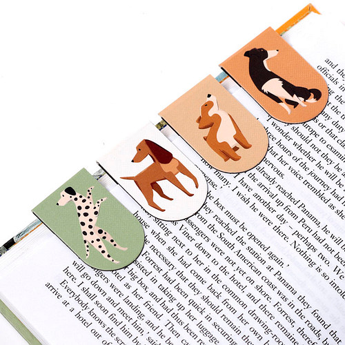 Boekenleggers Set Magnetisch - Barks Dogs/Honden - Beige&Groen&Wit&Oranjebruin - 8x3cm