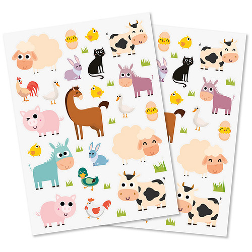 Stickers 2 Vellen - Boerderijdieren Cartoonstyle - Scrapbook Hobby DIY Stickervellen - 0.9-6cm - 62 Stuks 