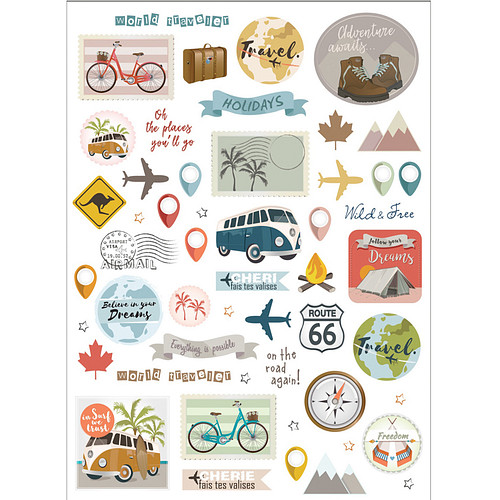 Stickers - World Traveler - Scrapbook Hobby DIY Stickervel - 0.5-4.5cm - 104 Stuks 
