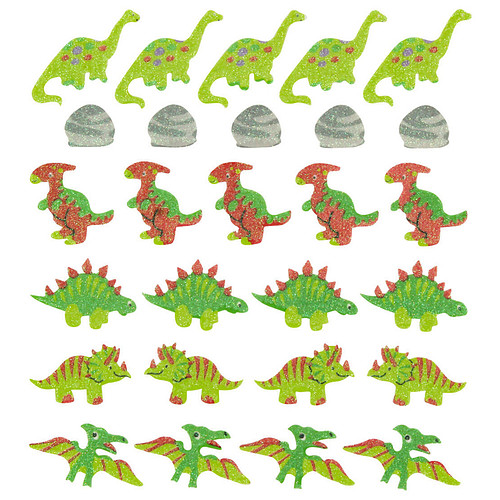 Foam Stickers - Dinosaurusen met Glitters - 27 Stuks 1.6-3.7cm- Stegosaurus & Parasaurolophus & Brontosaurus & Triceratops & Pterosaurus