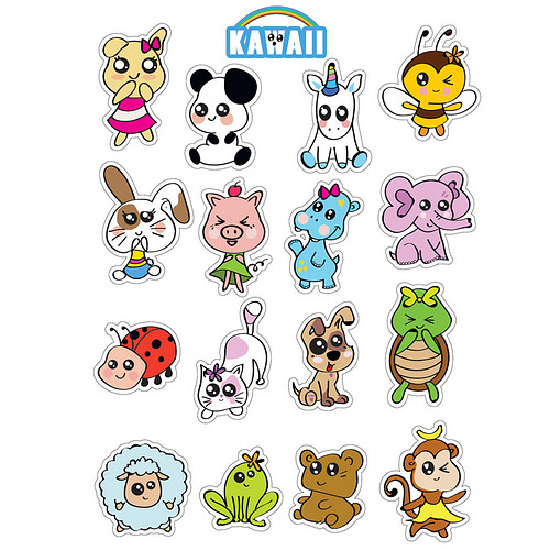 Stickers - Japanse Kawaii Dieren - Scrapbook Hobby DIY - 2 Stickervellen - 3-5cm - 32 Stuks