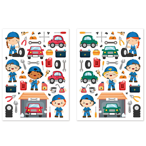 Stickers - Garage Monteur/Onderdelen/Gereedschappen - Scrapbook Hobby DIY - 2 Stickervellen a- 0.7-6.2cm - 78 Stuks