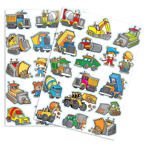 Stickers - Cartoon Vrachtwagens & Graafmachines - Scrapbook Hobby DIY - 2 Stickervellen - 3-6cm - 34 Stuks
