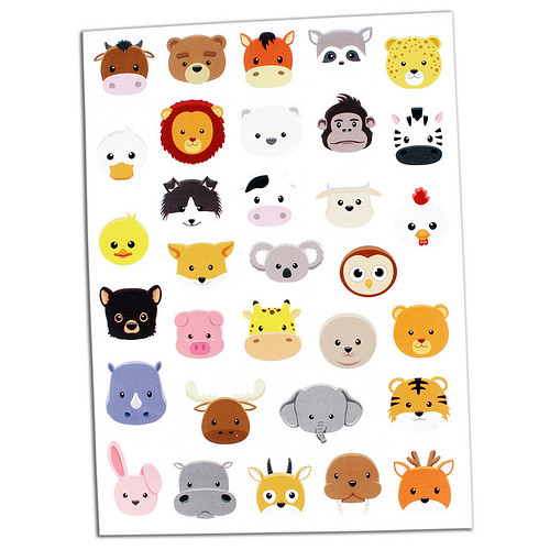 Stickers - Gezichten Boerderijdieren & Wilde Dieren - Scrapbook Hobby DIY - 2 Stickervellen - 2-3cm - 64 Stuks