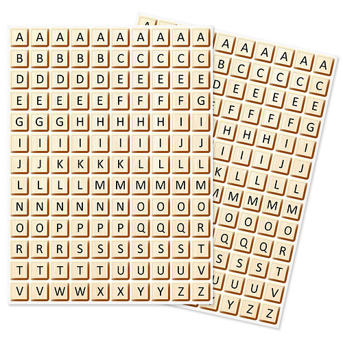 Stickers - Hout Effect Alphabet - Scrapbook Hobby DIY - 2 Stickervellen - 1.3-1.3cm - 260 Stuks