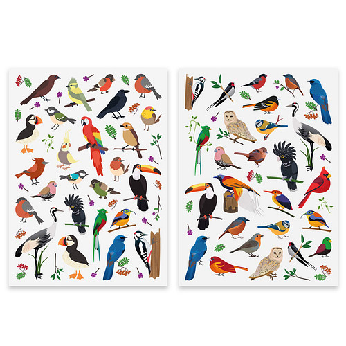 Stickers - Vogels Bos&Tropsich - 2 Vellen - Scrapbook Hobby DIY Stickervel - 1,3-7,5cm - 83 Stuks