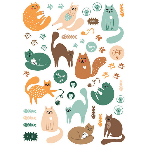 Stickers - Katten & Pootjes - Scrapbook Hobby DIY - 2 Stickervellen - 0.8-5.7cm - 101 Stuks