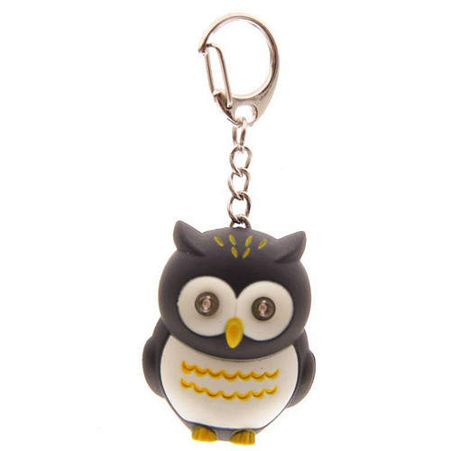 Sleutelhanger Uil met lichtgevende ogen en geluid - zwart 4,5cm