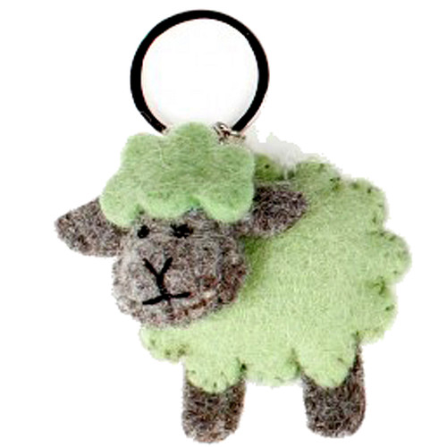 Vilten Sleutelhanger Lichtgroen Wollig Schaapje - 10cm