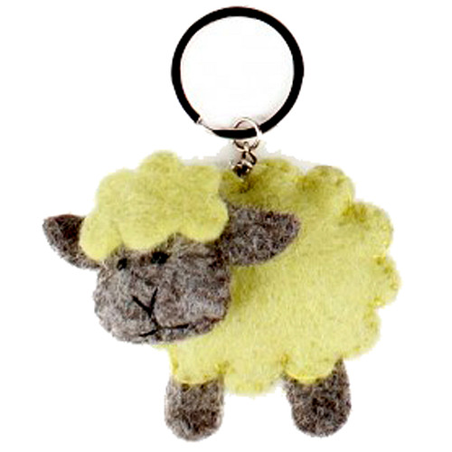 Vilten Sleutelhanger Geel Wollig Schaapje - 10cm 