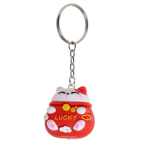 Sleutelhanger Maneki Gelukskat Rood PVC - 4cm