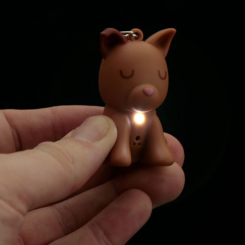 Sleutelhanger Hond Bruin LED & Geluid - 5cm