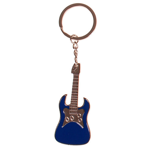 Sleutelhanger/Tashanger Gitaar - Zilverkleurig met blauw - 7x3cm