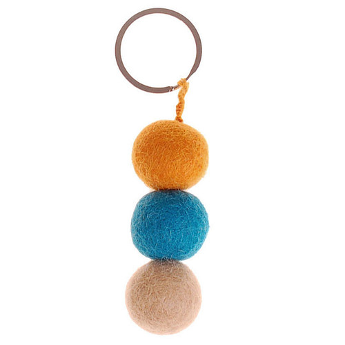 vilten sleutelhanger van 3-vilten balletjes oranje blauw beige 7x2 5cm