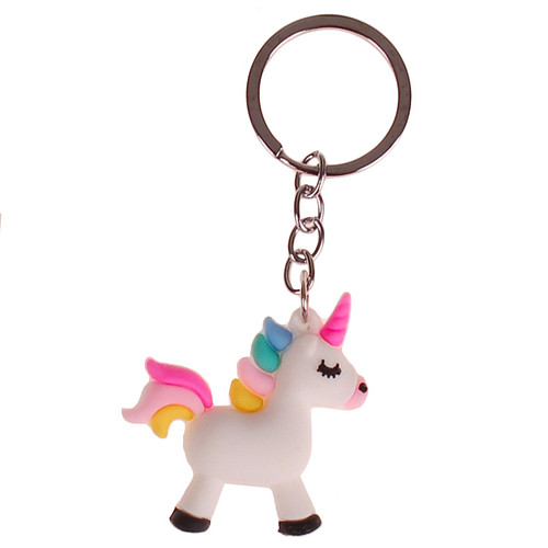 Sleutelhanger Witte Eenhoorn met Regenboogkleuren - PVC - 4x4cm